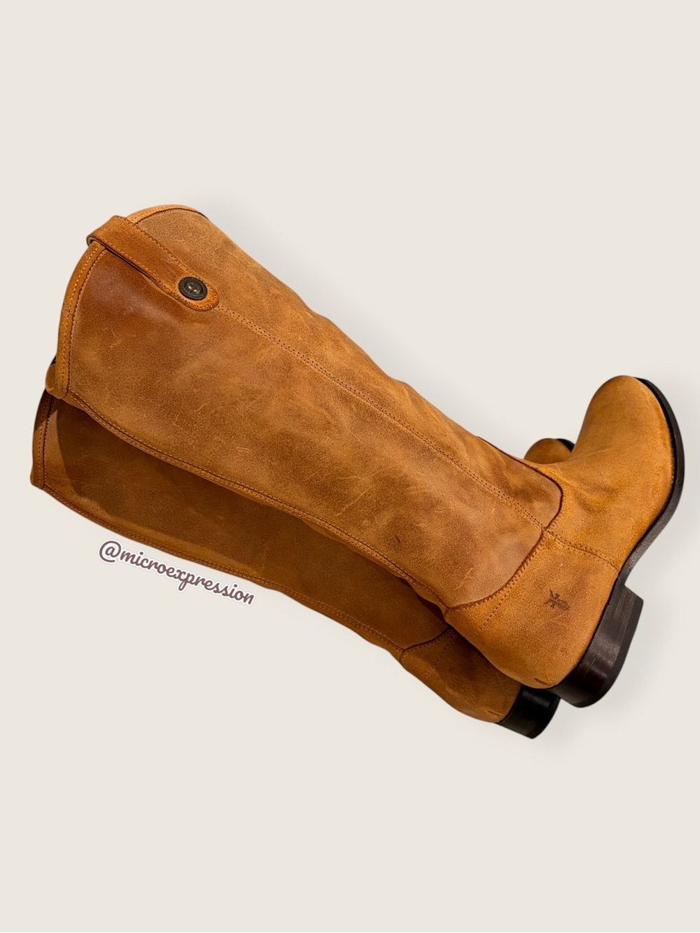 $399 Frye Melissa Button Tan Real Leather Distressed Tall Comfy Knee High Boot - Picture 11 of 16
